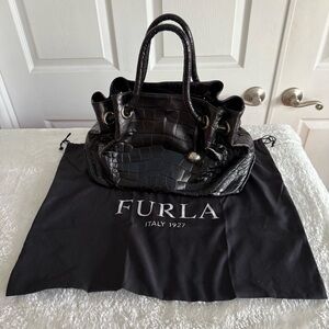 Furla Black Crocodile-Embossed Handbag